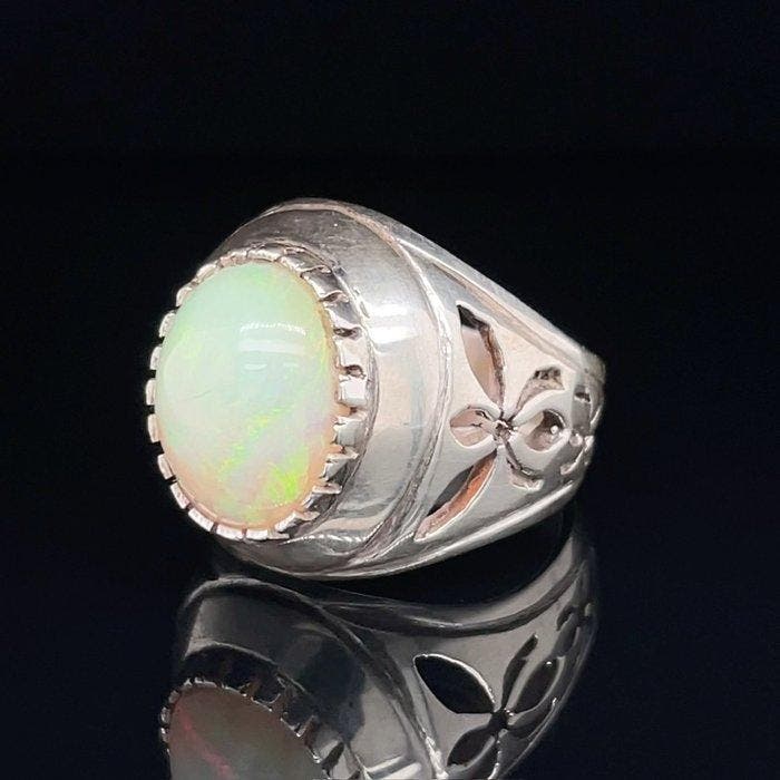 Zilver - Ring - Natuurlijke opaal, Verzamelen, Mineralen en Fossielen