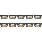 Spot Armatuur 10 Pack - GU10 Inbouwspot - Zwart/Goud Alumini, Verzenden, Nieuw