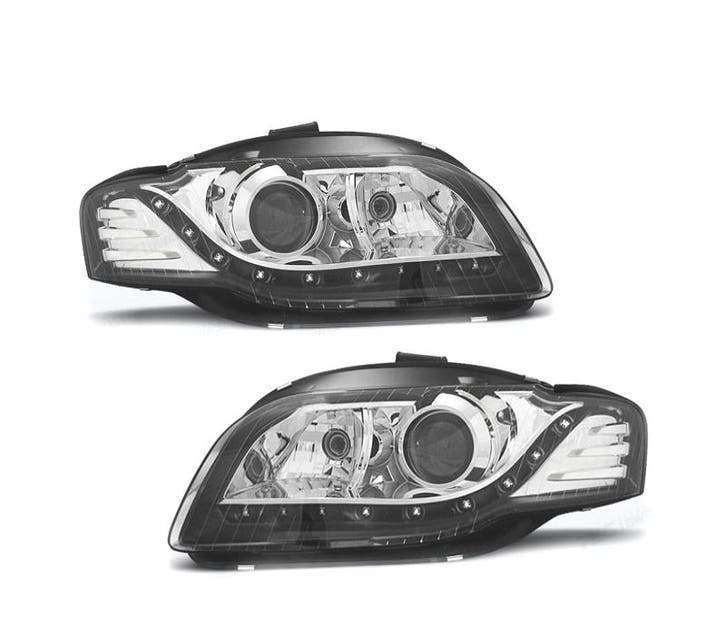 PHARES POUR AUDI A4 B7 04-07 DAYLIGHT FOND NOIR CHROMÉ, Autos : Pièces & Accessoires, Éclairage, Envoi