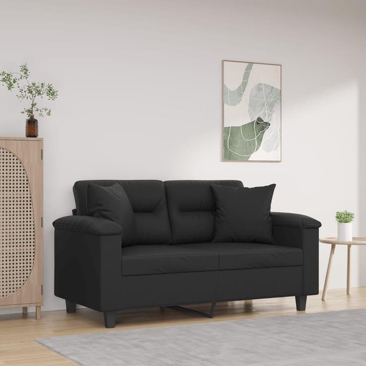 vidaXL Tweezitsbank met sierkussens 120 cm kunstleer zwart, Huis en Inrichting, Zetels | Zetels, Nieuw, Verzenden