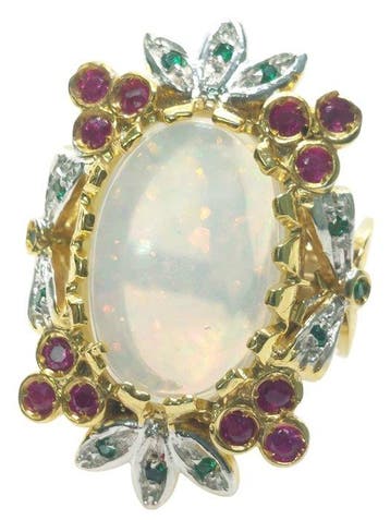 Zonder minimumprijs - Ring - 9 kt. Zilver, Geel goud Opaal -