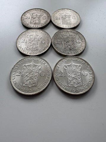 Nederland. Wilhelmina. 2 1/2 Gulden 1929/1939, 6 stuks