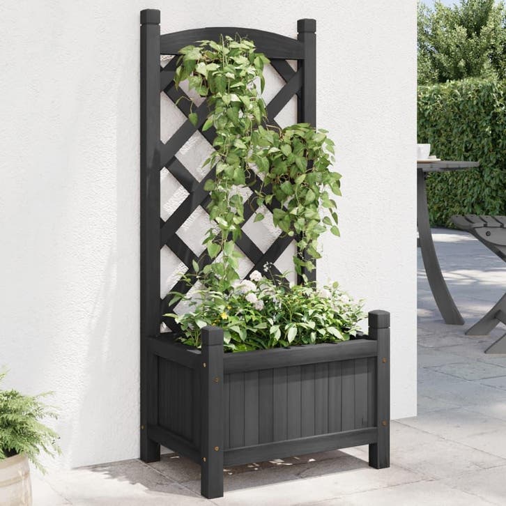 vidaXL Plantenbak met latwerk massief vurenhout zwart, Jardin & Terrasse, Pots de fleurs, Envoi