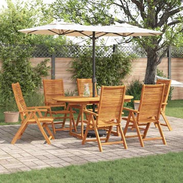 vidaXL Tuin Eettafel Set 7 st Bruin Massief Acacia Hout, Verzenden