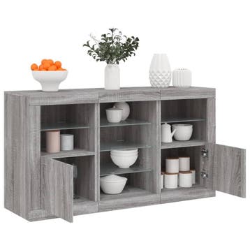 vidaXL Dressoir met LED-verlichting 123x37x67 cm grijs, Verzenden