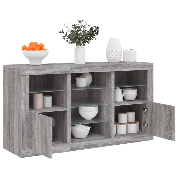 vidaXL Dressoir met LED-verlichting 123x37x67 cm grijs, Maison & Meubles, Armoires | Dressoirs, Envoi