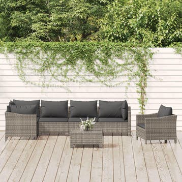 vidaXL 7-delige Loungeset met kussens poly rattan grijs, Jardin & Terrasse, Verzenden, Loungeset