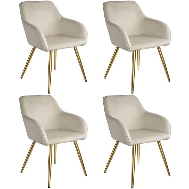 tectake Eetkamerstoel Marilyn fluweellook, gouden poten - cr, Huis en Inrichting, Stoelen, Verzenden