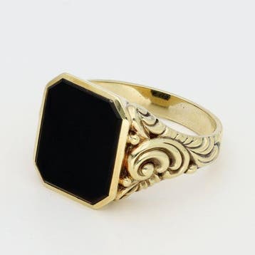 Chevalière - 14 carats Or jaune Onyx, Bijoux, Sacs & Beauté
