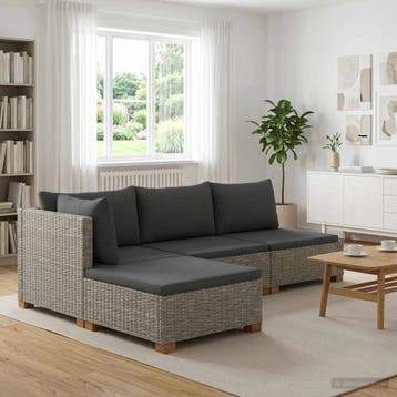 vidaXL 3 st Rieten Lounge Set met Kussens GENDT Natuurlijk, Tuin en Terras, Verzenden, Nieuw