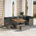 vidaXL Tuinbank Set 9 pcs Grijs Poly riet en gepoedercoat, Verzenden