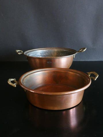 Plats - Kookpottenset (2) - Begin 1900 - Koper en messing.