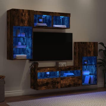 vidaXL 5-delige tv-wandmeubelset met LED bewerkt hout, Verzenden