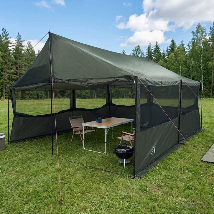 vidaXL Familietent Legergroen 450 x 400 x 265 cm Polyester, Caravans en Kamperen, Tenten, Nieuw, Verzenden