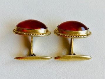 Zilver - Manchetknopen - Baltisch barnsteen / 875 USSR