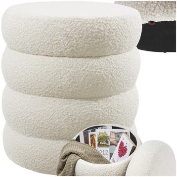 Hocker Altu, gestoffeerd, opbergruimte - Bouclé crèmewit, Huis en Inrichting, Verzenden, Nieuw