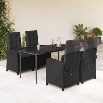 vidaXL 5-delige Tuinset met kussens poly rattan zwart, Verzenden, Nieuw, Tuinset