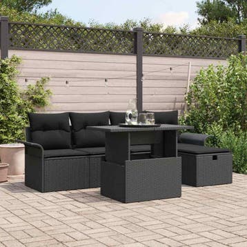vidaXL Tuinbank Set 6 st Zwart poly rattan, Verzenden, Nieuw