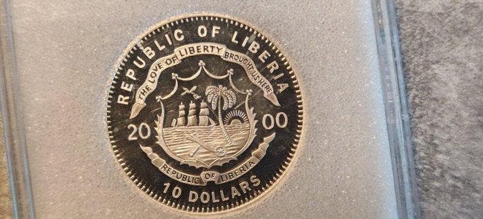 Liberia. 10 Dollars 2000. Graded PR70 Deep Cameo (Zonder, Timbres & Monnaies, Monnaies | Europe | Monnaies non-euro