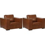 Set van 2 Leren fauteuils Fine - Granada Savannah (cognac), Nieuw, Ophalen of Verzenden, 100 tot 125 cm, Leer
