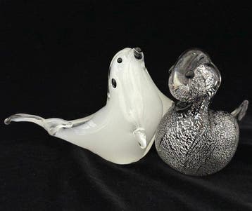 Coppia Sculture Animalier - Anatra e Cucciolo di Foca - Anni