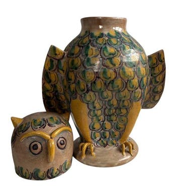 Mario Ludici - Pot - Aardewerk - Pot in vorm van een uil, Antiek en Kunst