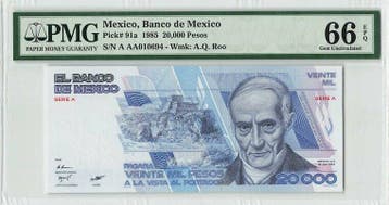 1985 Mexico 20000 Pesos Pick 91a Pmg Gem Unc 66 Epq, Verzenden