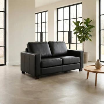Leren bank Energy - 2 zits - Toledo Nero (zwart) - Poten, 150 tot 200 cm, Nieuw, Ophalen of Verzenden, Modern