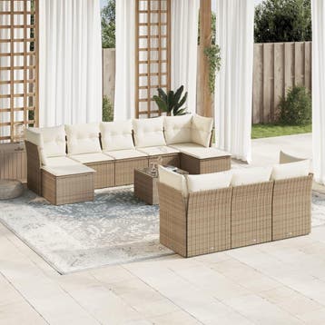 vidaXL 11-delige Tuinset met kussens poly rattan beige, Verzenden, Nieuw, Tuinset