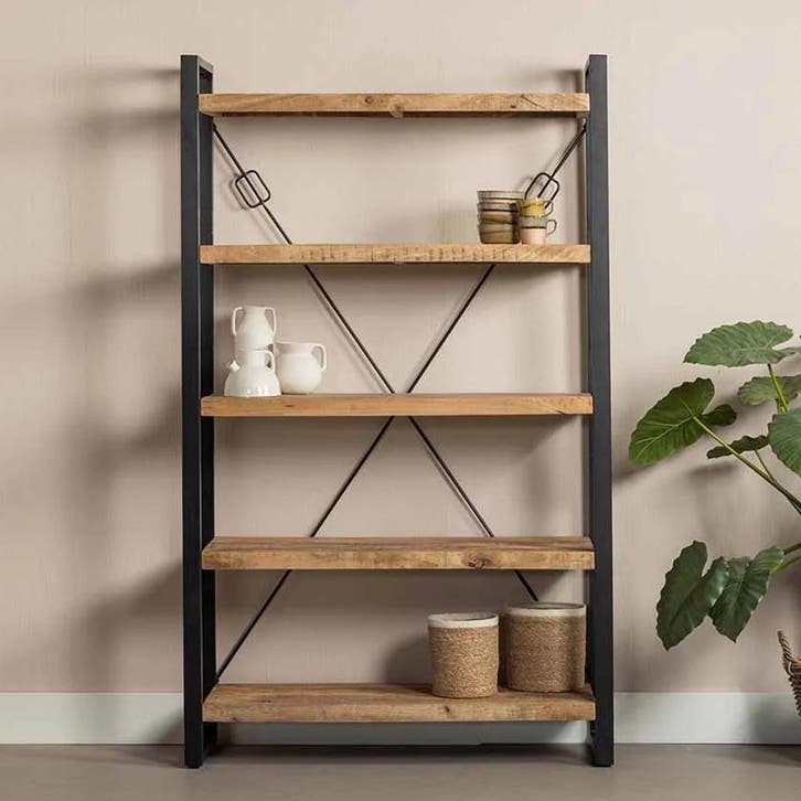 Boekenkast Mangohout Britt 120 cm, Huis en Inrichting, Kasten | Boekenkasten, Nieuw, Overige houtsoorten, Verzenden