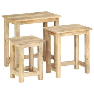vidaXL 3-delige Tafeltjesset massief mangohout, Verzenden, Nieuw