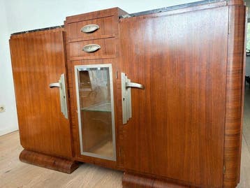 Dressoir - donker geaderde marmer, Zilverbrons, Palissander, Antiek en Kunst