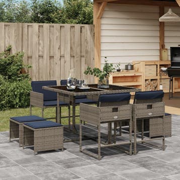 vidaXL 9-delige tuinset met kussens, grijs polyrotan, Verzenden, Tuinset