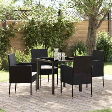 vidaXL Tuin Eettafel Set met kussen 5 pcs Zwart poly rattan, Verzenden, Nieuw