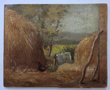 Eduard Houbolt (1885-1954) - Boerenerf, Hooiberg, Kippen