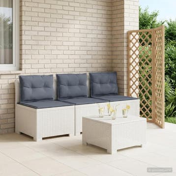 vidaXL 3-Zits Tu bank met Kussens Rattan Look PP Wit, Tuin en Terras, Tuinsets en Loungesets, Verzenden, Nieuw