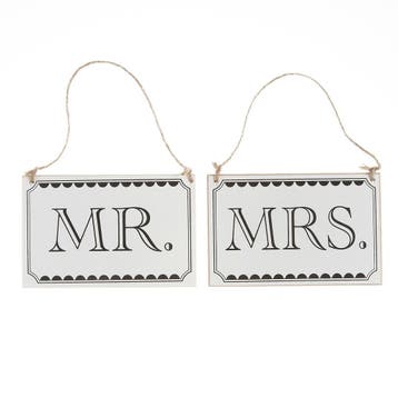 Houten Bord Mr& Mrs 14cm 2st, Verzenden, Nieuw