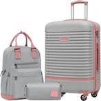 3-delige Koffer Trolley set grijs/roze | Retour Deal | -23%, 60 tot 70 cm, Hard kunststof, Verzenden, 45 tot 55 cm