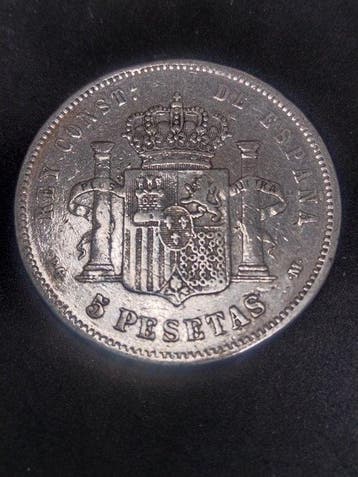 Spanje. Alfonso XIII. 5 Pesetas 1892 PGM (Zonder