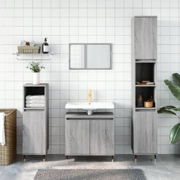 vidaXL 3-delige Badkamermeubelset bewerkt hout grijs sonoma, Verzenden, Nieuw