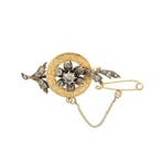 Antiek gouden broche met roos geslepen diamanten; ca. 0,4..., Gebruikt, Overige kleuren, Ophalen of Verzenden, Met edelsteen