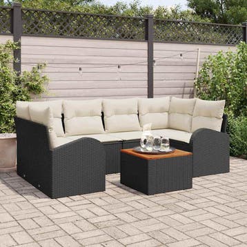 vidaXL Tuinbank Set 7 st Zwart en Crème poly rattan, Verzenden, Nieuw