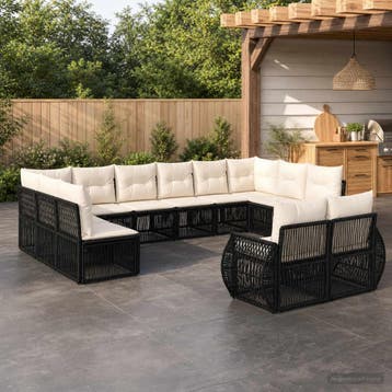 vidaXL Tuinbank Set 12 st Zwart en Crème Wit poly rattan, Verzenden