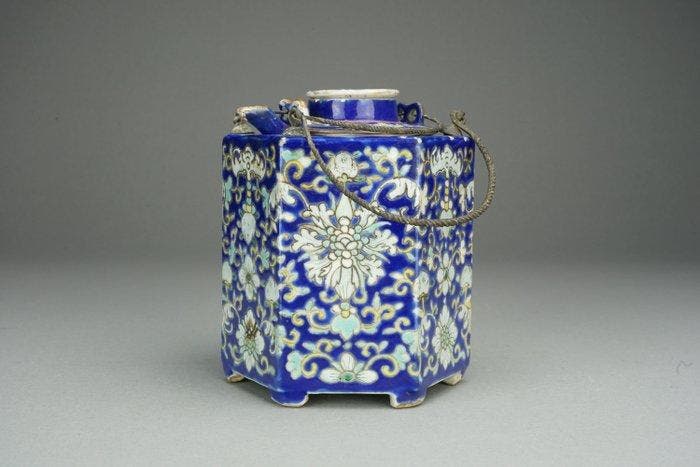 Wijnkan en Warmer - Porselein - Blue-Ground - China - Qing, Antiek en Kunst, Antiek | Overige Antiek