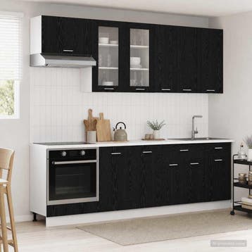 vidaXL Keukenblok LYON 8 pcs Zwart eiken Bewerkt hout, Verzenden