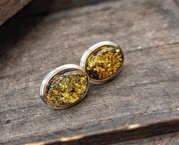 Oorbellen met post van 925 zilver met groene Baltische, Verzamelen