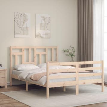 vidaXL Bedframe met hoofdbord massief hout 140x200 cm, Verzenden
