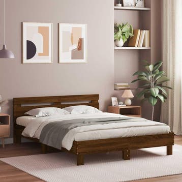 vidaXL Bedframe met hoofdeinde bewerkt hout bruineikenkleur, Huis en Inrichting, Slaapkamer | Bedden, Verzenden, Nieuw