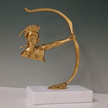 sculptuur, Larcher - 24 cm - Marmer, galvaniseerd messing