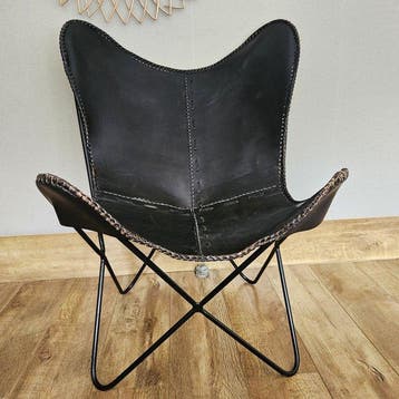 Stoel - Butterfly stoel (3107) - Leder, IJzer, Antiek en Kunst